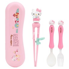 LiLFANT Hello Kitty The Stick Max 左手用餐具盒組, 粉紅色, 1套, 筷子 + 湯匙 + 叉子 + 收納盒