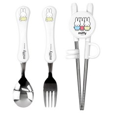 kitchen U Miffy 波浪湯匙 + 叉子 + 第1階段筷子組, 白色, 1套, 湯匙 + 叉子 + 筷子