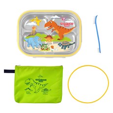 kitchen U 暴龍不鏽鋼基本款餐盤便當袋組, 1套, 餐盤 + 蓋子 + 袋子 + 矽膠 + 清潔刷, 混合顏色