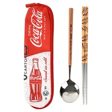 LiLFANT 可口可樂 安全拉鍊纖薄收納盒 八角真空湯匙筷子組, 紅色, 1套, 湯匙 + 筷子 + 收納盒