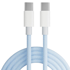 PowerShot Type-C to Type-C 感性色彩 100w 防纏繞編織保護套充電線, 天空藍, 1個, 2m