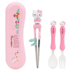 LiLFANT The Stick Max 不鏽鋼筷子湯匙叉子餐具盒組 右手用 Hello Kitty, 粉紅色, 1套, 湯匙 + 叉子 + 筷子 + 餐具盒