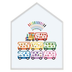 맘스보드 레브 하우스 보드 + 컬러트레인 + 미니팝 12색 마카 세트, 페일화이트(프레임), 페퍼민트(보드), 혼합색상(컬러트레인), 혼합색상(미니팝 마카), 1세트