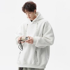 Theflow commerce 男士街頭風雙拉鍊亮點連帽T恤