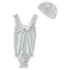 Uvely 兒童荷葉邊點綴圖案連身泳裝組