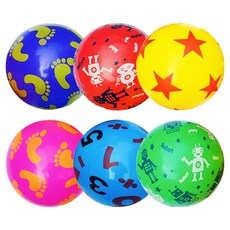 agaplus 彩色圖案彈力沙灘球6件組, 藍色, 紅色, 黃色, 粉紅色, 天藍色, 綠色, 1套, 19cm