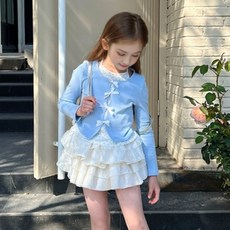 유블리 아동용 누아젠 홀터넥 나시 레이어드 리본 가디건