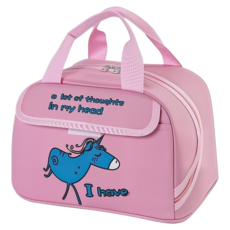 Couselect 大容量卡通趣味便當包 可愛學生手提午餐袋 保溫飯盒收納包, 粉紅色, 1個