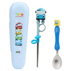 LiLFANT Tayo 動感學習筷湯匙餐具盒組 第1階段, 1套, 湯匙 + 筷子 + 餐具盒, 天藍色