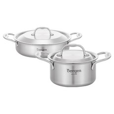 HANIL STAINLESS STEEL 電磁爐用全五層Bergen鍋具2件組, 不鏽鋼, 1套, 雙耳鍋 14cm + 火鍋 18cm