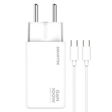 스마텍 GAN PD 접지 플러그 3포트 멀티 초고속 충전기 100W + C to C케이블 세트 STQC-Anti100W, 1세트, 화이트