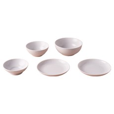 PILLIVUYT Plissé 圓盤型實惠單人5件組, 單一顏色, 1套, 飯碗 + 湯碗 + 圓形小盤 2入 + 圓形醬料碟 中
