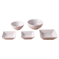 PILLIVUYT Plissé 方形盤實惠單人5件組, 單一顏色, 1套, 飯碗 + 湯碗 + 小方盤 2入 + 中方盤