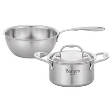 HANIL STAINLESS STEEL 電磁爐用五層Bergen湯鍋宮廷炒鍋組, 不鏽鋼, 1套, 雙耳鍋 14cm + 宮廷炒鍋 20cm