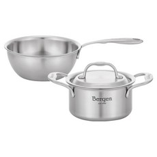 HANIL STAINLESS STEEL 電磁爐用全五層Bergen雙耳鍋 14cm + 中式炒鍋 18cm 套組, 單一商品, 1套, 雙耳鍋 + 中式炒鍋