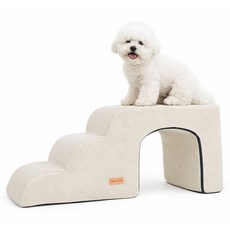 Allmio Pet 狗狗雲朵布藝3層洞穴階梯, 奶油象牙白, 1個
