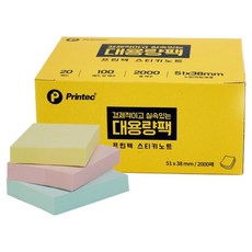 프린텍 스티키노트 대용량팩 100p x 20개 세트 51 x 38 mm 5138-20M, 혼합색상, 100매입, 1세트