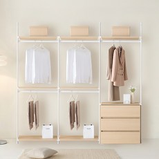 데코파인 디오사 시스템행거 800 옷장 2p + 800 3단 서랍옷장 세트 방문설치, 오크 + 화이트