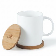 러브앤아트 본차이나 내츄럴 뚜껑 머그컵 400ml, 1개, 화이트