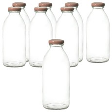 首爾包裝 圓形玻璃飲料瓶 粉紅蓋, 500ml, 8個