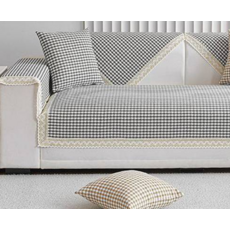 Alleophom Gingham格紋蕾絲刺繡沙發套 L261-0091, 灰色, 1個