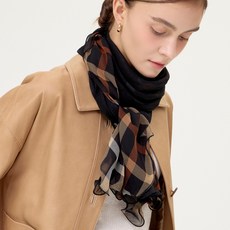 DAKS 女用經典格紋長版絲巾 DCSC6E291BK