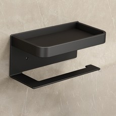 Sheriel 浴室免鑽孔黏貼式簡易衛生紙架 一體式, 黑色, 1個