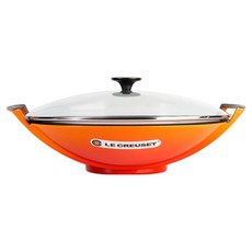 LE CREUSET 琺瑯鑄鐵炒鍋 + 玻璃鍋蓋組 橘色, 1個, 36cm