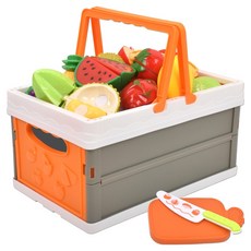 오즈토이 폴딩 피크닉 바구니 썰기 소꿉 주방놀이 과일세트 cf-76, 혼합색상, 1세트