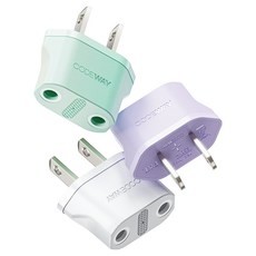 코드웨이 돼지코 220V 변환 110V 플러그 여행용 어댑터 35 x 40 mm, 화이트, 퍼플, 민트, 3개
