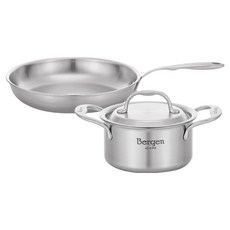 HANIL STAINLESS STEEL 電磁爐用全五層Bergen雙耳鍋組, 不鏽鋼, 1套, 雙耳鍋 14cm + 平底鍋 28cm