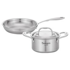 HANIL STAINLESS STEEL 電磁爐用五層Bergen鍋具+平底鍋組, 單一顏色, 1套, 14cm雙耳鍋 + 20cm平底鍋