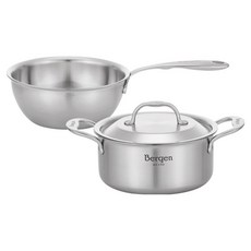 HANIL STAINLESS STEEL 電磁爐用全五層Bergen不鏽鋼雙耳鍋 18cm + 宮廷炒鍋 18cm 套組, 混合色, 1套, 雙耳鍋 18cm + 宮廷炒鍋 18cm