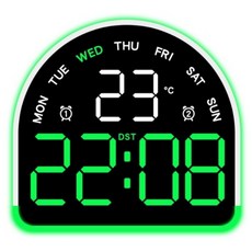 Couselect LED 氛圍桌面電子鐘/溫度顯示多功能居家鬧鐘, 白殼綠燈