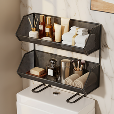 Join Made 馬桶上方多功能網狀收納整理架 2層, 黑色, 1個