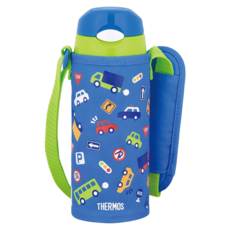 THERMOS 膳魔師 真空隔熱兒童保冷吸管瓶 附背袋 FHL-403F, BLGR 藍綠色車車, 1個, 400ml