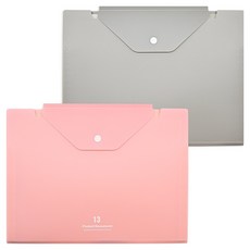 포포팬시 멀티 PP커버 아코디언 포켓 도큐먼트 파일 13포켓, 핑크, 그레이, 2개