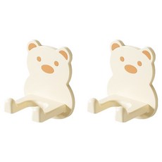 블럭마트 무타공 곰돌이 벽걸이 드라이기 거치대, 크림, 2개