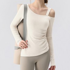 더시럽 여성용 쓰리라인 원숄더 긴팔 스포츠 티셔츠