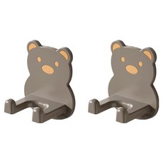 블럭마트 무타공 곰돌이 벽걸이 드라이기 거치대, 브라운, 2개