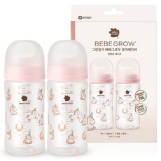 베베그로우 그린핑거 퓨어베이비 PA 노꼭지 디자인 젖병 트윈팩 말발굽, 2개, 280ml, 핑크