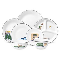 Corelle Brands 康寧餐具 Peanuts 75週年紀念版 1人韓式餐具組 7件組, 混合色, 1套, 7種