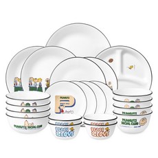 Corelle Brands 康寧餐具 Peanuts 75週年紀念版 4人韓式餐具組 22件組, 混合顏色, 1套, 9種