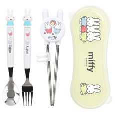 kitchen U 粉彩米菲吉祥物餐具組, 白色, 1套, 湯匙+叉子+筷子+餐具盒
