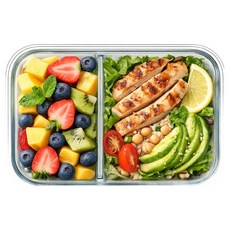 발룬피니 내열유리 나눔 칸막이 밀폐용기 직사각 2칸, 1개, 640ml