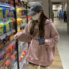 디멜디 여성용 데일리라인 박시핏 후드 긴팔 티셔츠