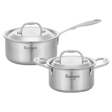 HANIL STAINLESS STEEL 全五層 Bergen 雙耳鍋 14cm + 單柄鍋 18cm 2件組, 不鏽鋼, 1套