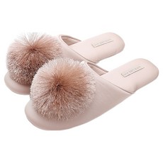 Souplace 流蘇毛球蓬鬆室內拖鞋 S261-0089, 香檳色, 1個