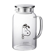 Corelle Brands 康寧餐具 PYREX x SNOOPY 黑白復刻耐熱壺 偷看款, 玻璃色, 1個, 1450ml