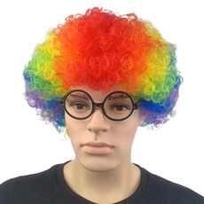 Mungudam 捲曲彩色小丑頭髮 派對用Cosplay道具假髮, 彩虹, 1個